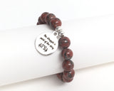Red jasper stones chakra mala bracelet with motivational inspiring quote The struggle is part of the story stainless steel charm, sterling silver beads