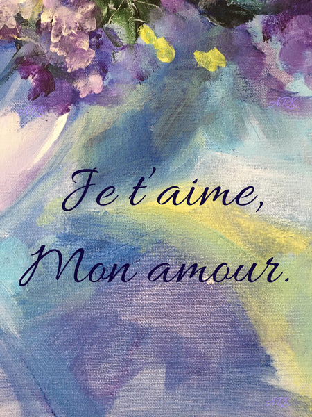Je t'aime, mon amour, French I Love You pinned on original painting, digital photo, pdf download, Valentines day, Athenais Art