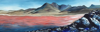 Laguna Colorada Painting, The Red Lagoon in Bolivia Semi-Abstract Painting, Landscape Painting of a red lake, Acrylic painting on Canvas 
