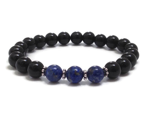 Lapis Lazuli & Onyx Chakra Mala Bracelet, Healing Crystals Jewelry, Communication,. Protection Communication 
