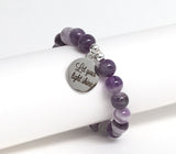 Inspirational jewelry Let Your Light Shine, Purple Chevron Amethysts Gemstones Chakra Healing Mala Bracelet Inspirational quotes, meaningful gift for women recovery rehabilitation support 