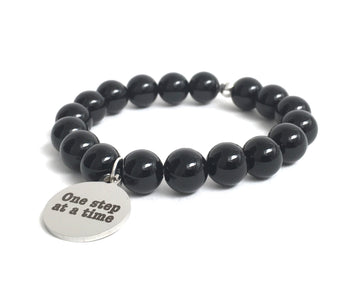 One Step At A Time Inspirational Chakra Healing Stones Mala Bracelet, Charm bracelet for men and women