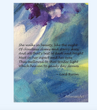 poem "She walks in beauty like the night" printed on an original painting, poetry, Valentines Day gift