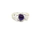Amethyst wire ring, chakra healing crystal ring, wire wrapped rings, sterling silver rings, purple amethyst gemstone rings