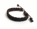 Dark Chocolate brown men braided leather bracelet with golden obsidian gemstones, chakra healing crystals men fashion