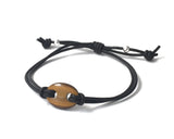 Tiger eye gemstone Gucci link style pendant with sterling silver beads black leather bracelet for men and women couples bracelets Athenais Jewelry and Art chakra jewelry 