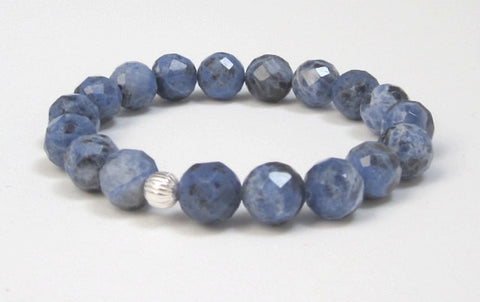 Blue Sodalite Sterling Silver Bracelet, Sodalite Gemstones Mala Beads Bracelet 
