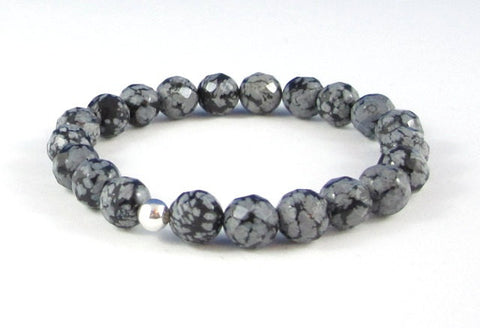 Obsidians Mala Beads Bracelet, Couples Bracelets, Chakra Bracelet Healing Gemstones, Sterling Silver Bead