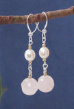 Chakra healing fertility jewelry Pearls and rose quartz sterling silver and gold drop earrings dangles 