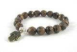 Tigers Eye & Hamsa Hand Charm Bracelet, Buddhist Worry Beads, Athenais Emporium Talisman Protection Jewelry