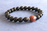 black onyx stone chakra healing bracelet with red jasper stones, worry beads, mala beads, calming strength