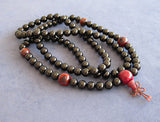 Chakra Stones 108 Beads Long Mala Necklace - Onyx, Tiger's Eyes, Buddhist Wood Beads