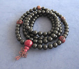108 Beads Long Mala Necklace  Worry Beads- Onyx, Tiger's Eyes, Buddhist Wood Beads
