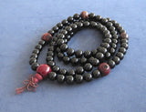 108 Beads Long Mala Necklace - Onyx, Tiger's Eyes, Buddhist Wood Beads