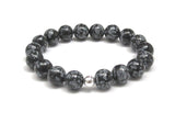 Black Snowflakes Obsidian Beaded Bracelet Men Women Yoga Gifts for Mother Father Sterling Silver Bead Base Chakra Gemstones Healing Crystals Worry Beads Balance Strength Talisman Protection Jewelry Birthday Anniversary Retirement Graduation Inspiring Meaningful Unique Gifts