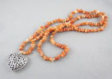 Puffy heart pendant neckacle, chakra crystals burnt orange avneturine gemstones mile long necklace fertility jewelry 