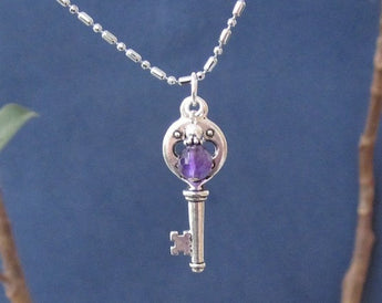 Key to my heart pendant necklace with amethyst stone sterling silver charm 