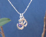 Purple Amethyst Gemstone Sterling Silver Charm, Om Pendant Necklace, Meditation, Inspiration