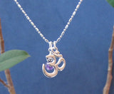 Amethyst Gemstone Sterling Silver Charm, Om Pendant Necklace, July Birthstone Jewelry, Meditation, Inspiration