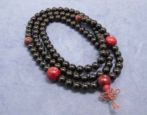 108 Beads Japa Mala Necklace - Onyx, Tiger's Eyes, Buddha Lotus Wood Bead