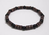 Obsidians and Brown Donut Wood Beads Mala Bracelet for Balance and Protection