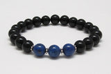 Denim Blue Lapis Lazuli & Black Onyx Chakra Mala Bracelet, Healing Crystals Jewelry, Communication, Crown Chakra Protection Mediation Worry Beads 