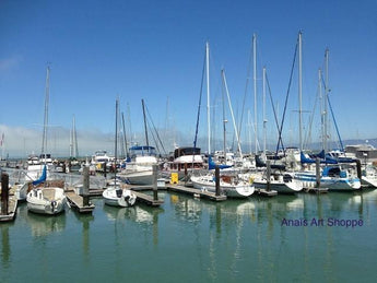 Photo of Fisherman Wharf in San Francisco with boats in the harbour, original fine photography 