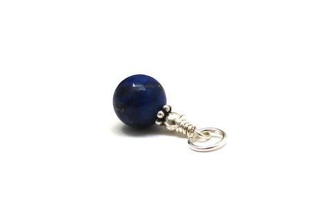 Denim Blue Lapis Lazuli Gemstone Sterling Silver Charm for Bracelets, Necklaces