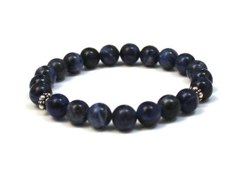 Dark blue sodalite chakra bracelet with bali sterling silver beads, healing crystals chakra bracelet, Couples bracelet
