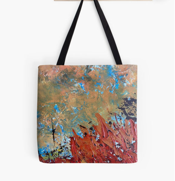 Tote Bag, Dragon Fire Abstract Painting Printed on Bag, Athenais Art Fashion