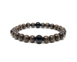 Brown wood beads bracelet with onyx stones guru beads chakra bracelet , men bracelet protection  success