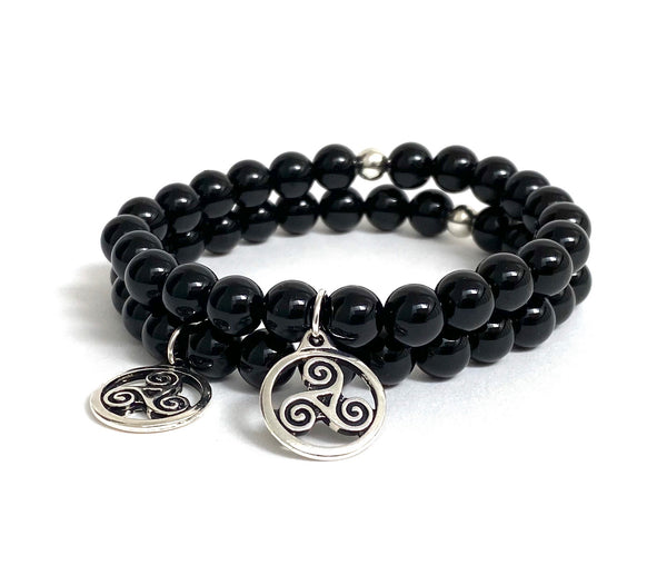 Celtic Bracelets, Triskele Pendant and Onyx chakra Healing mala bracelet, chakra healing crystals jewelry, Celtic symbol jewelry