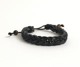 Tiger eye chakra healing stone braided black leather bracelet for men, trendy casual everyday wear, chakra gemstone bracelet for men