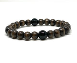 Men bracelet , Brown wood beads bracelet with onyx stones guru beads chakra bracelet , men bracelet protection  success