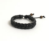 Tiger eye stone black leather bracelet for men, trendy casual everyday wear, chakra gemstone bracelet for men