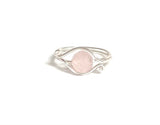 Blush pink rose quartz ring. talisman jewelry evil eye jewelry, celtic spiral ring, heart chakra stone ring, wire wrapped ring