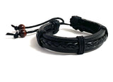 Black leather Horseshoe bracelet with chakra gemstones, choice of onyx, tiger eye, obsidian, talisman luck jewelry for men