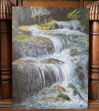 Waterfalls painting, Nature Original landscape painting by Canadian artist, Nature painting , streams small waterfalls in Canada water flowing over rocks , enviromentalist