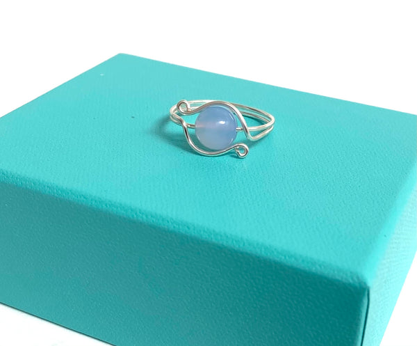 Pastel blue lace agate ring, chakra healing  stone ring, row gold ring, chakra healing ring, balance, calming jewelry,  Evil  Eye ring, Celtic spiral ring, Silver ring, Solitaire engagement couples promise ring for girlfriend 