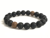 Men beaded bracelet with lava rocks and sandalwood wood beads for men fashion, fire and earth elements protection, strength, grounding worry beads