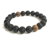 lava rocks and sandalwood wood beads bracelet for men fashion, fire and earth elements protection, strength, grounding worry beads