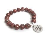 Red jasper stones chakra mala beads bracelet with motivational inspiring quote The struggle is part of the story stainless steel charm, sterling silver