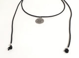 Inspiration Energy Balance stainless steel pendant sterling silver beads black leather choker necklace 
